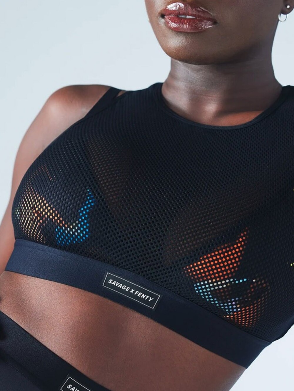 Savage X Fenty Pin Up Low-Impact Black Mesh Sports Bra -